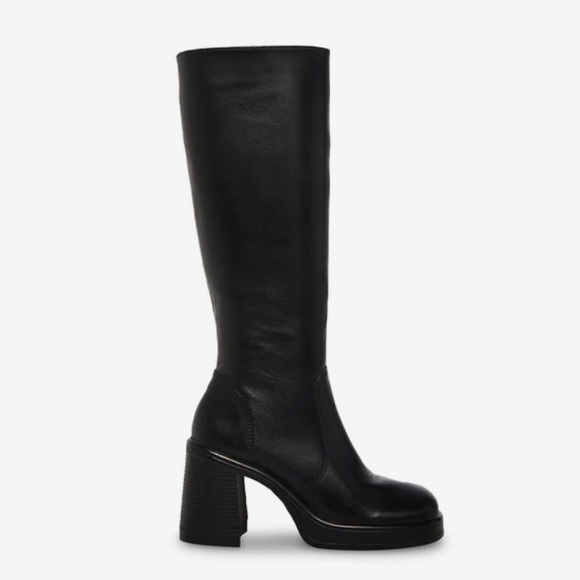 Steve Madden Shoes - Revolve X Steve Madden Fanatik Black Leather Block Heel Knee High Boots Size 6
